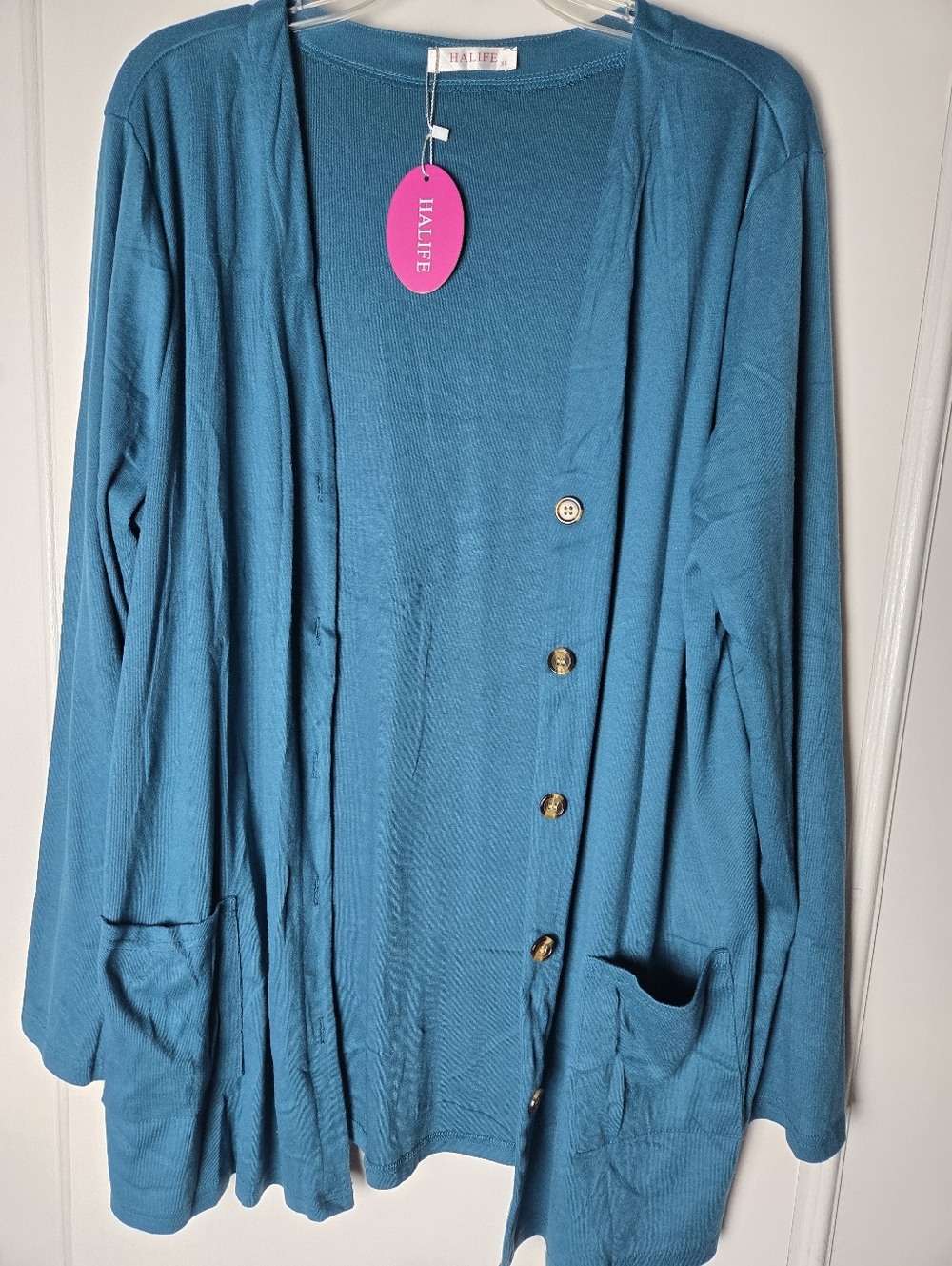 Halife Teal Open-Front Cardigan with Front Pockets